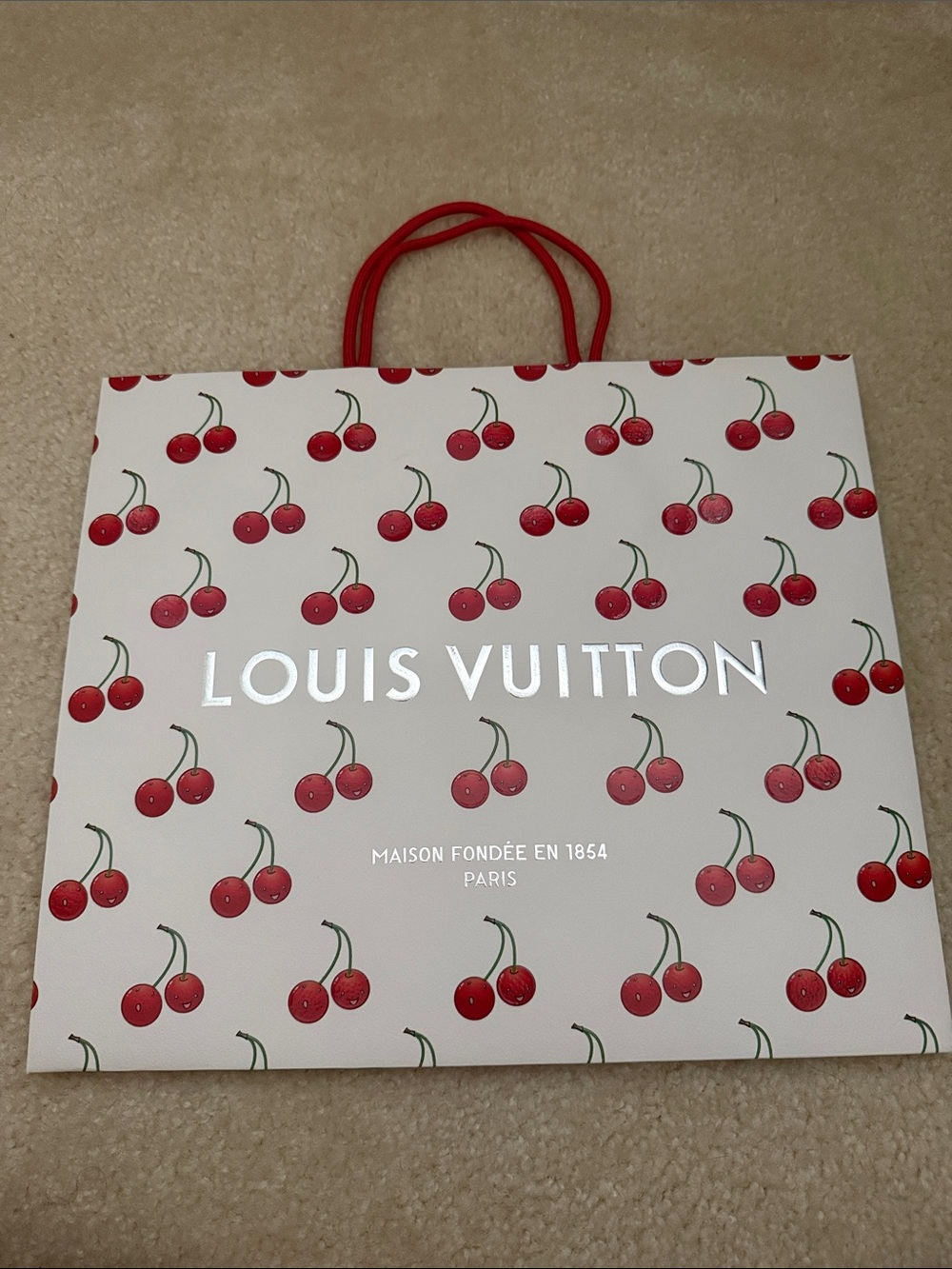 Louis Vuitton White Shopper Bag with Red Cherry Motif